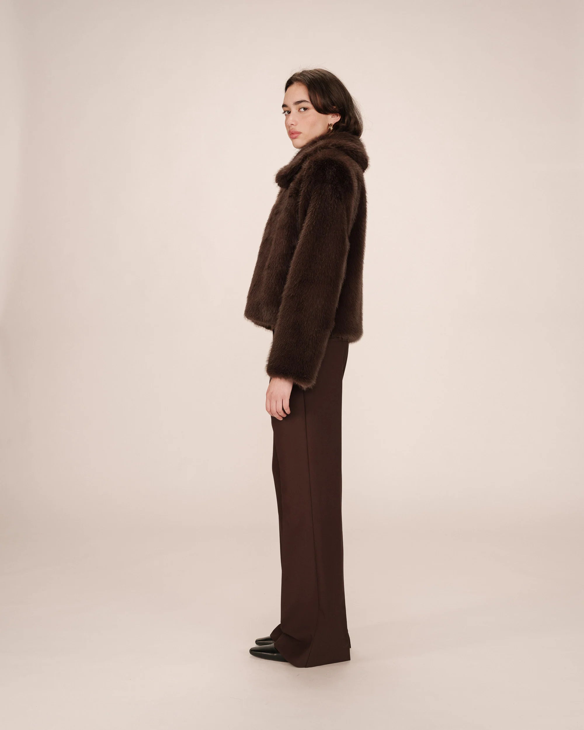 GRACE & MILA Shonna Faux Fur Jacket Chocolate