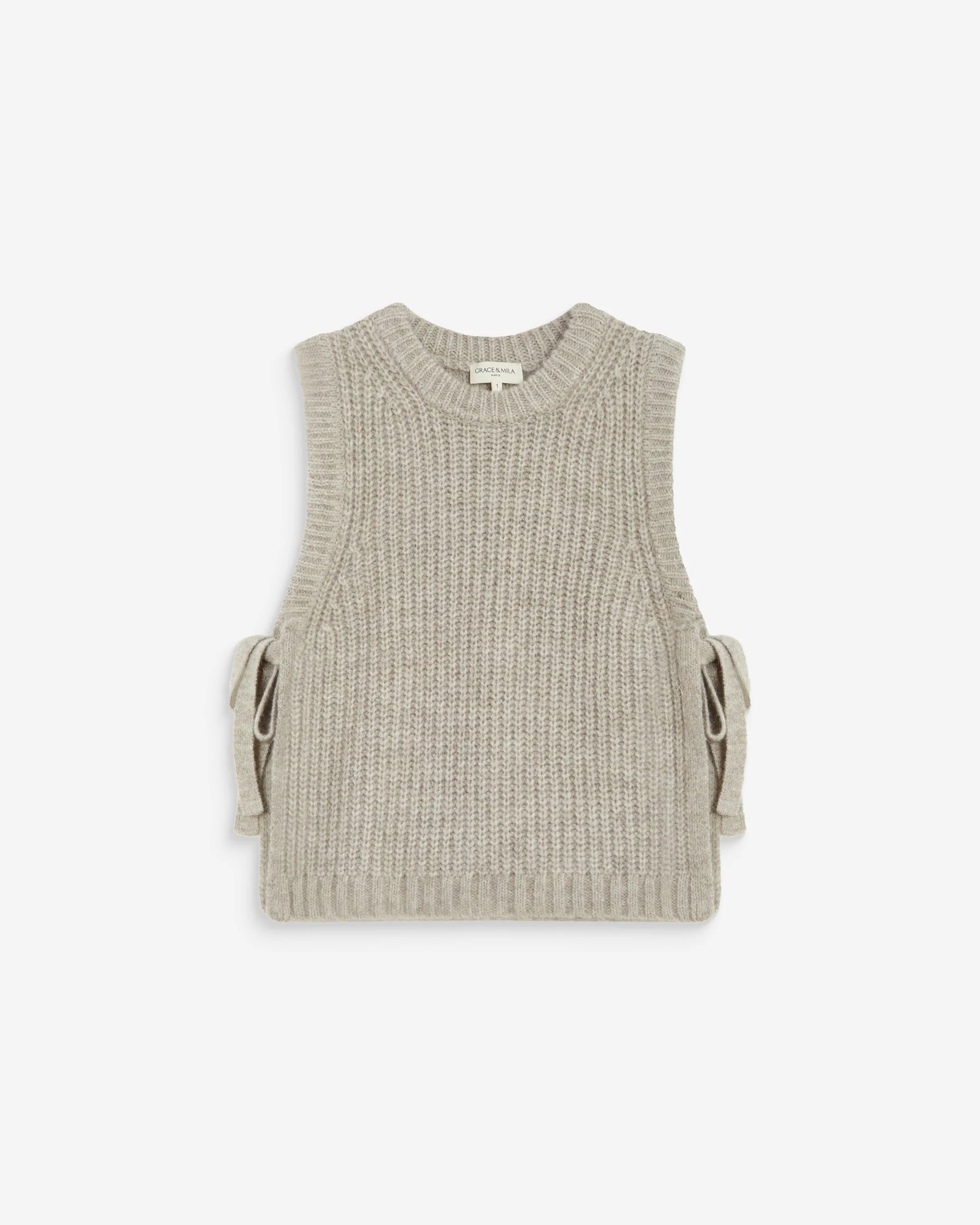 GRACE & MILA Sleeveless Side Tie Sweater Argan Greige