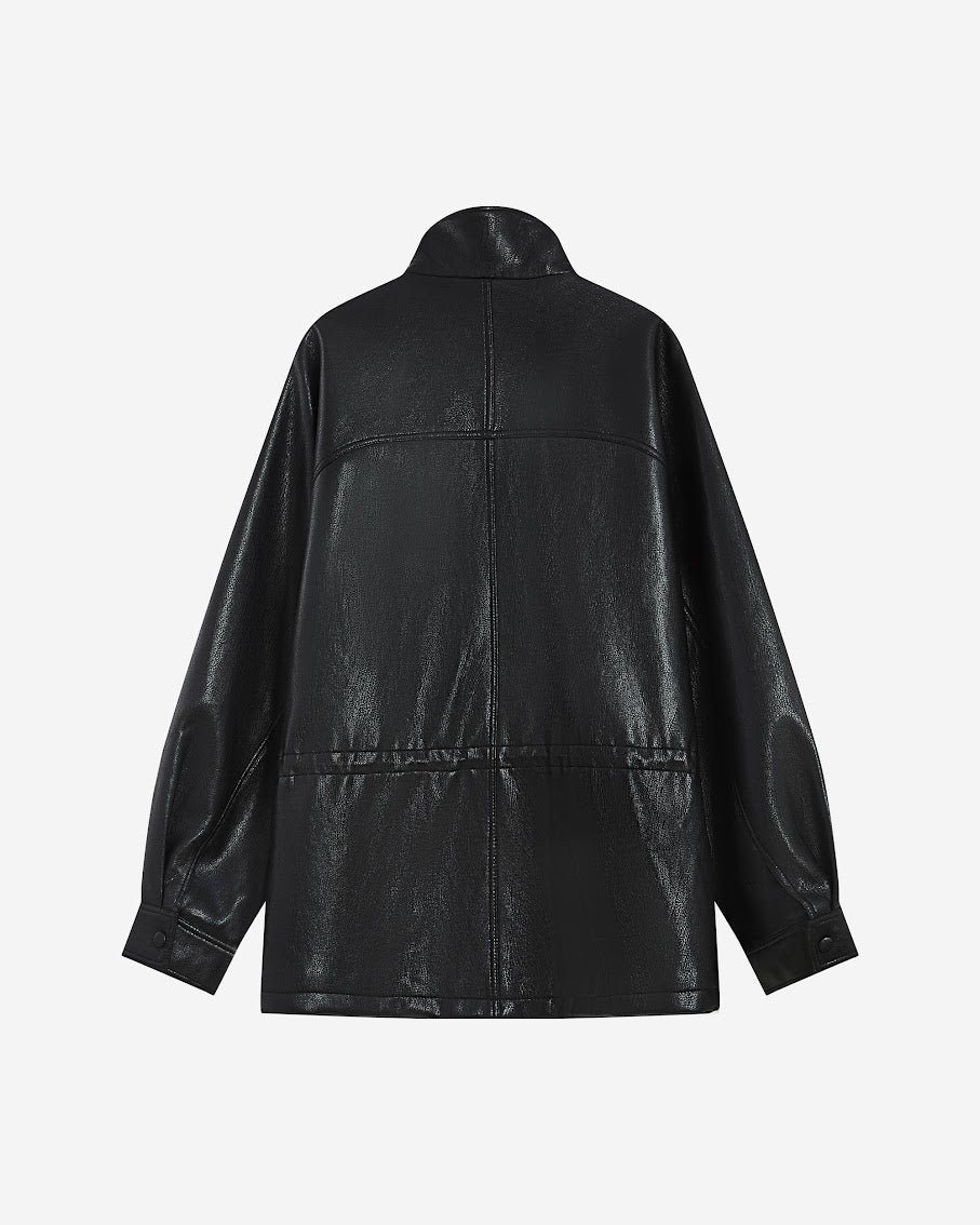 GRACE & MILA Auburn Oversized Leather Jacket Black