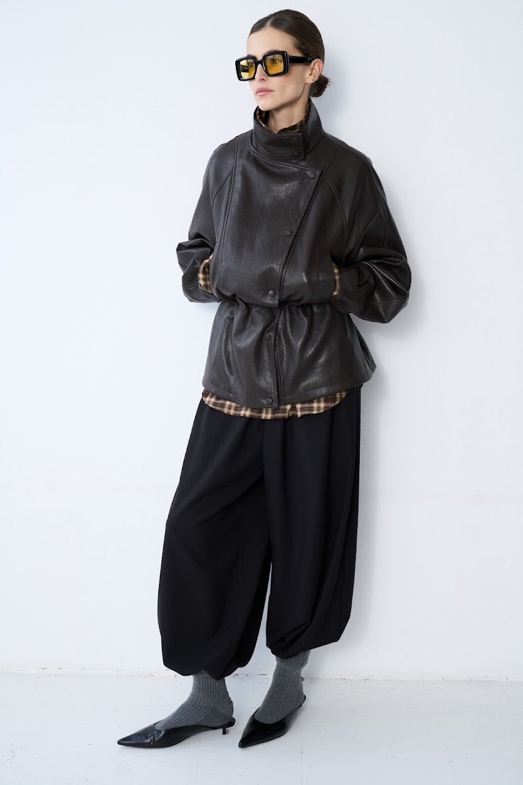 GRACE & MILA Auburn Oversized Leather Jacket Black
