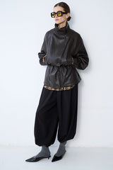 GRACE & MILA Auburn Oversized Leather Jacket Black