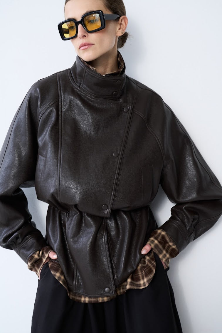 GRACE & MILA Auburn Oversized Leather Jacket Black