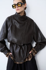 GRACE & MILA Auburn Oversized Leather Jacket Black