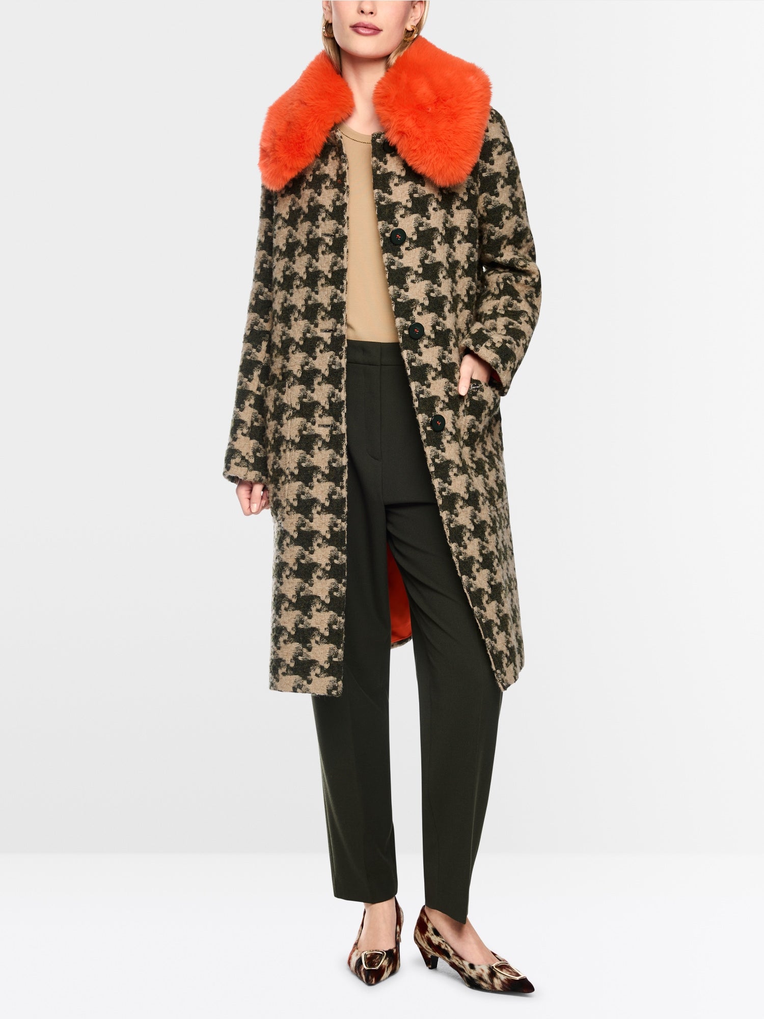 Marc Cain Collections Coat with Detachable Fur Collar Tannin BC11.12W65