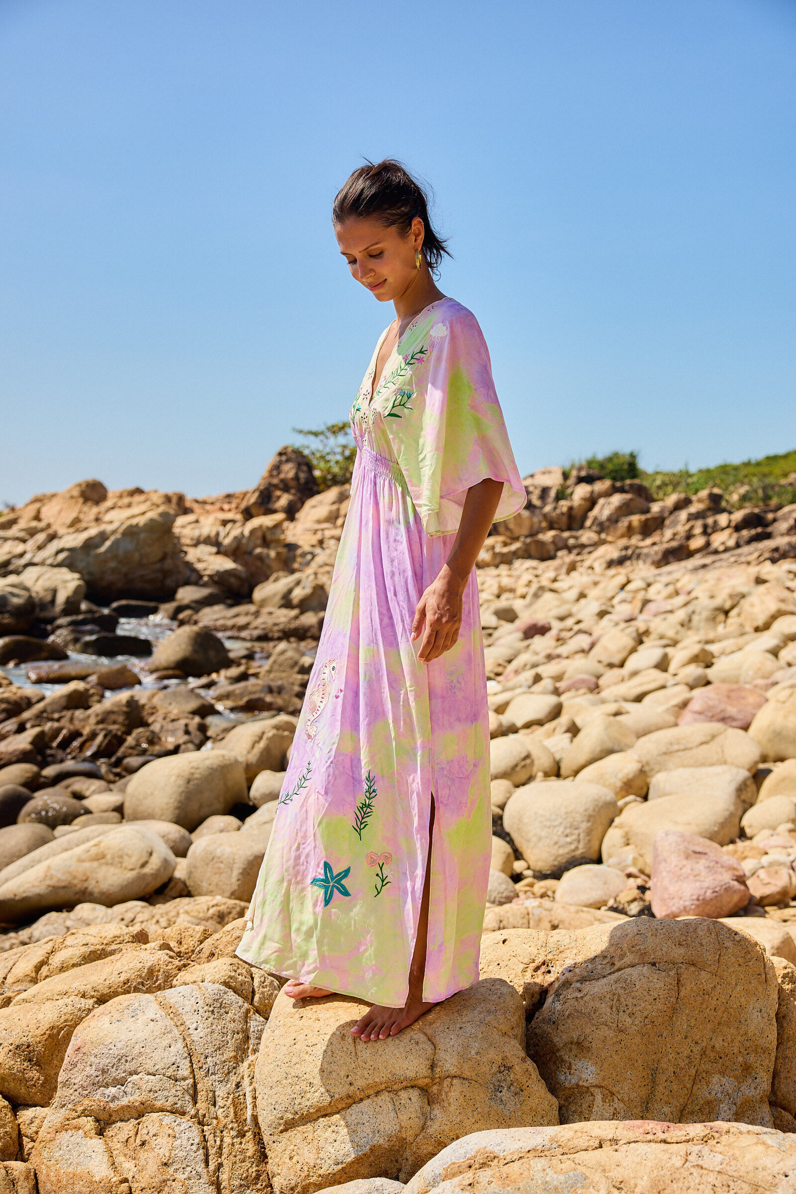 SOPHIA Embroidered Dress Pink / Yellow