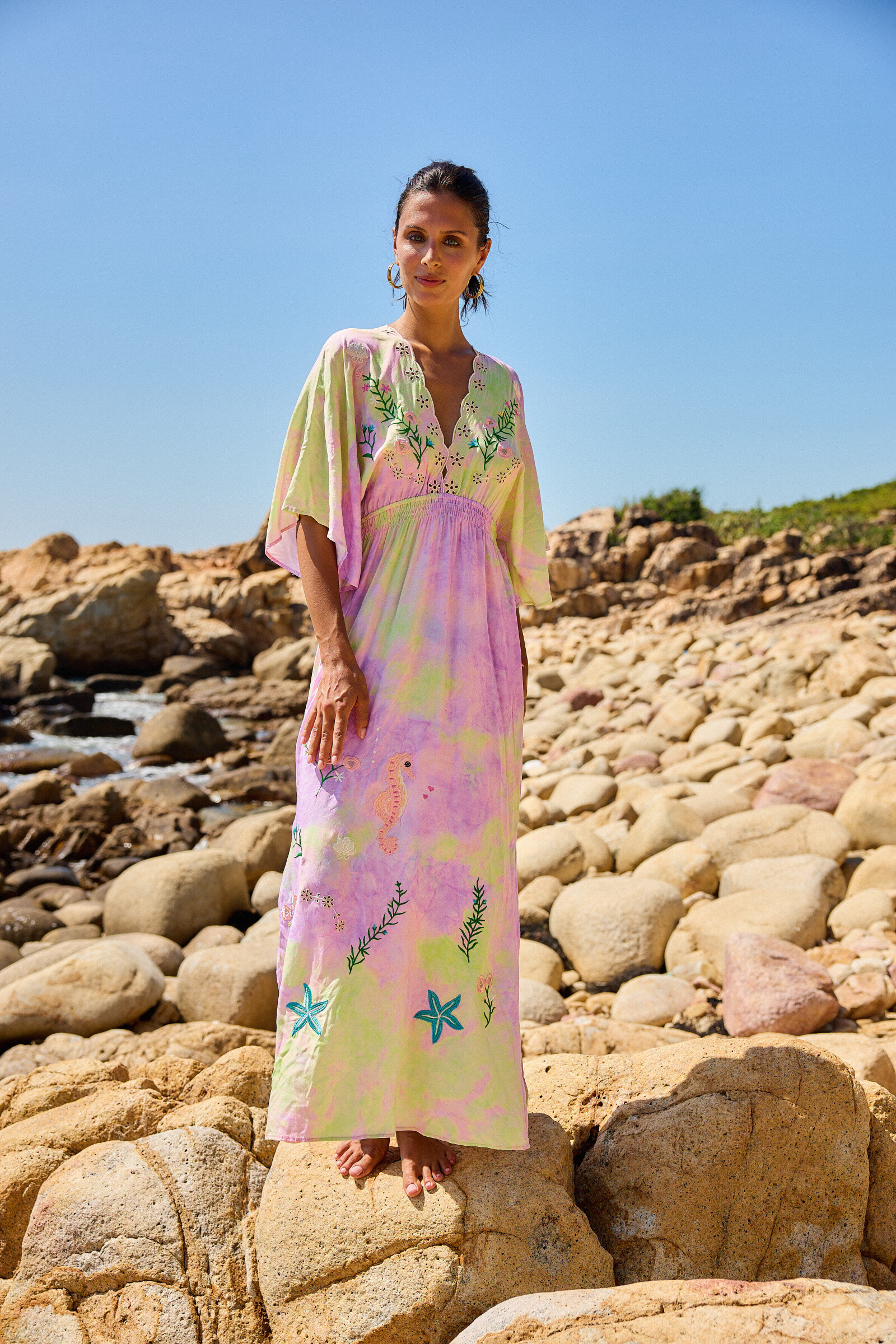 SOPHIA Embroidered Dress Pink / Yellow