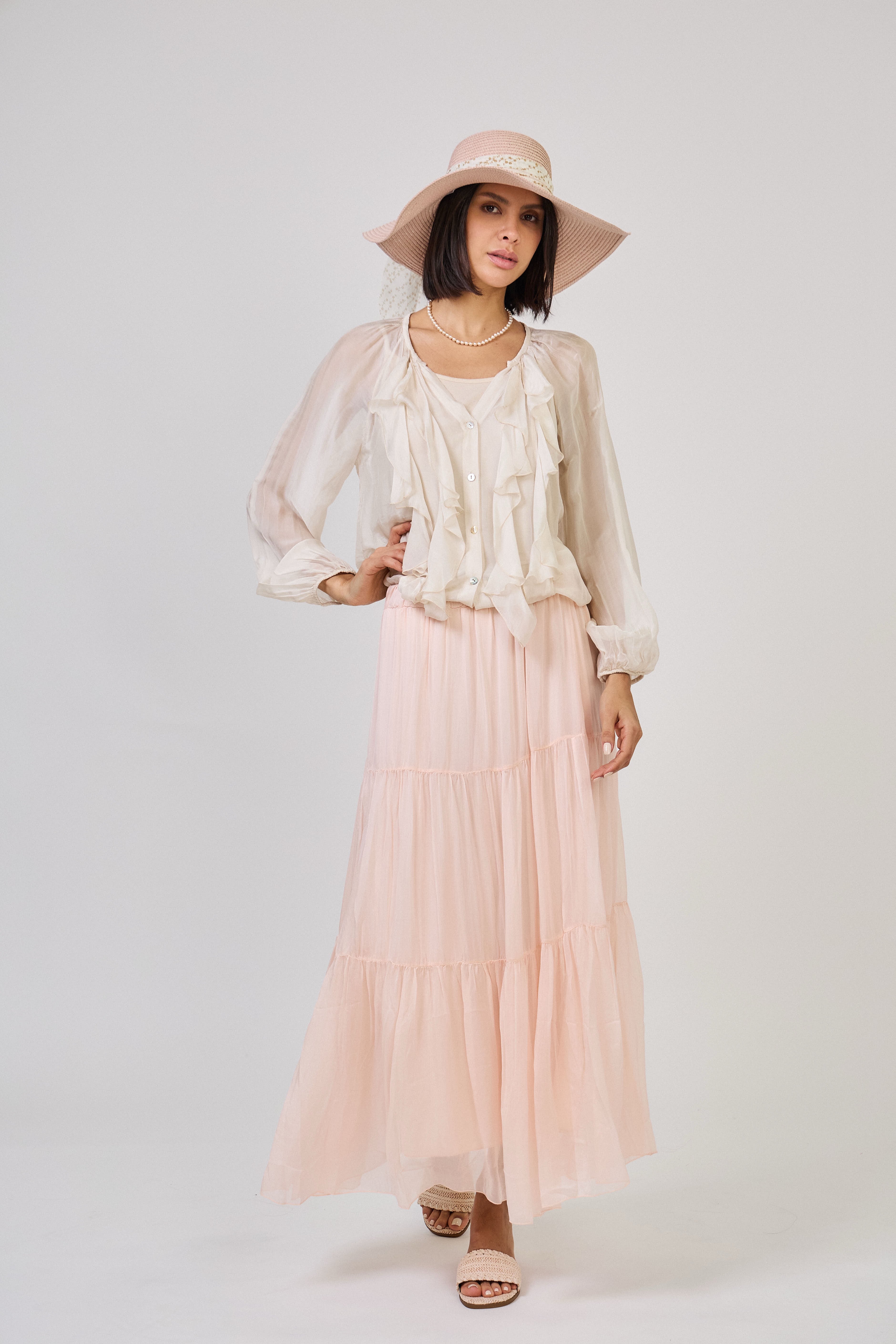 Molly Frill Silk Blouse Summer Sand