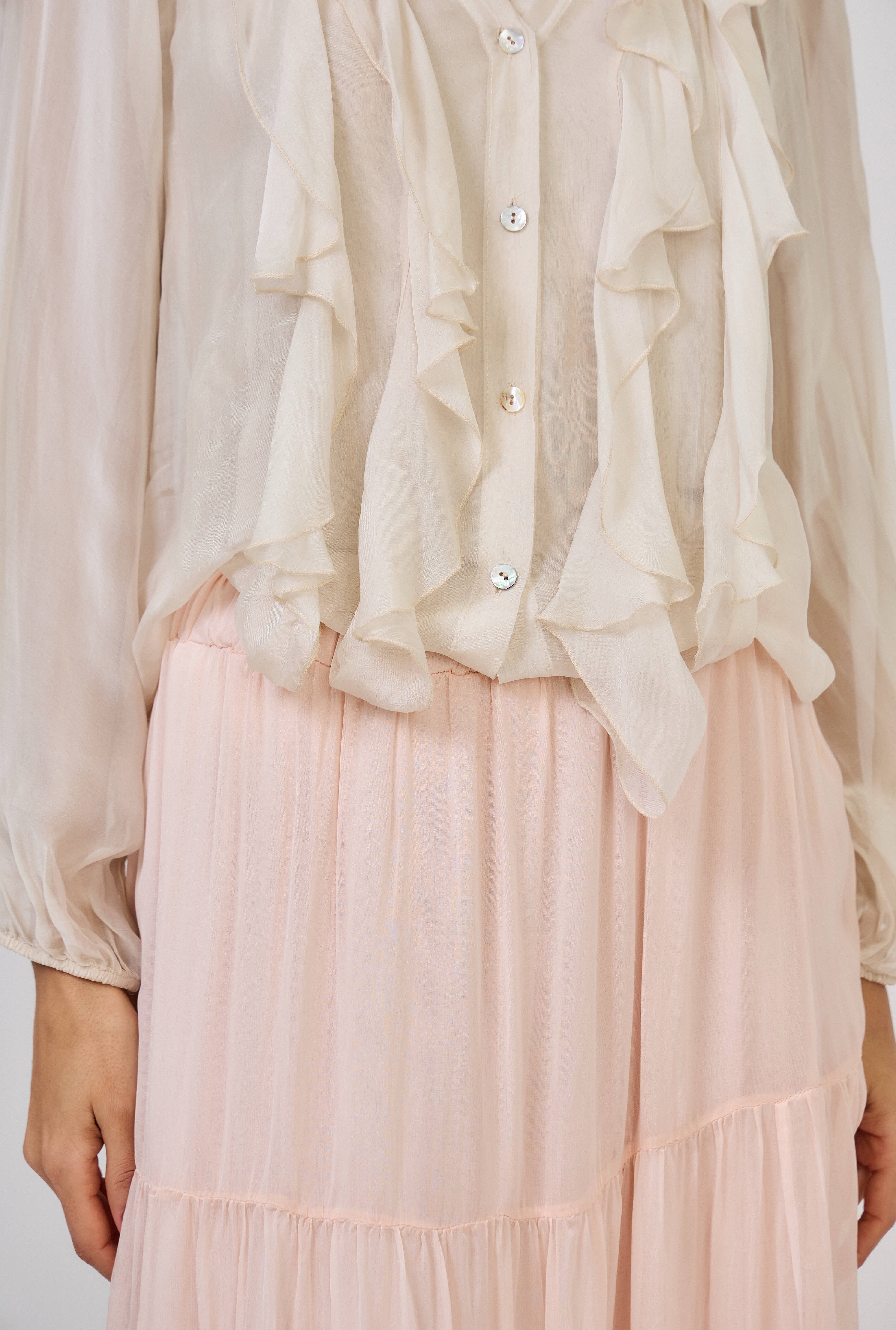 Molly Frill Silk Blouse Summer Sand