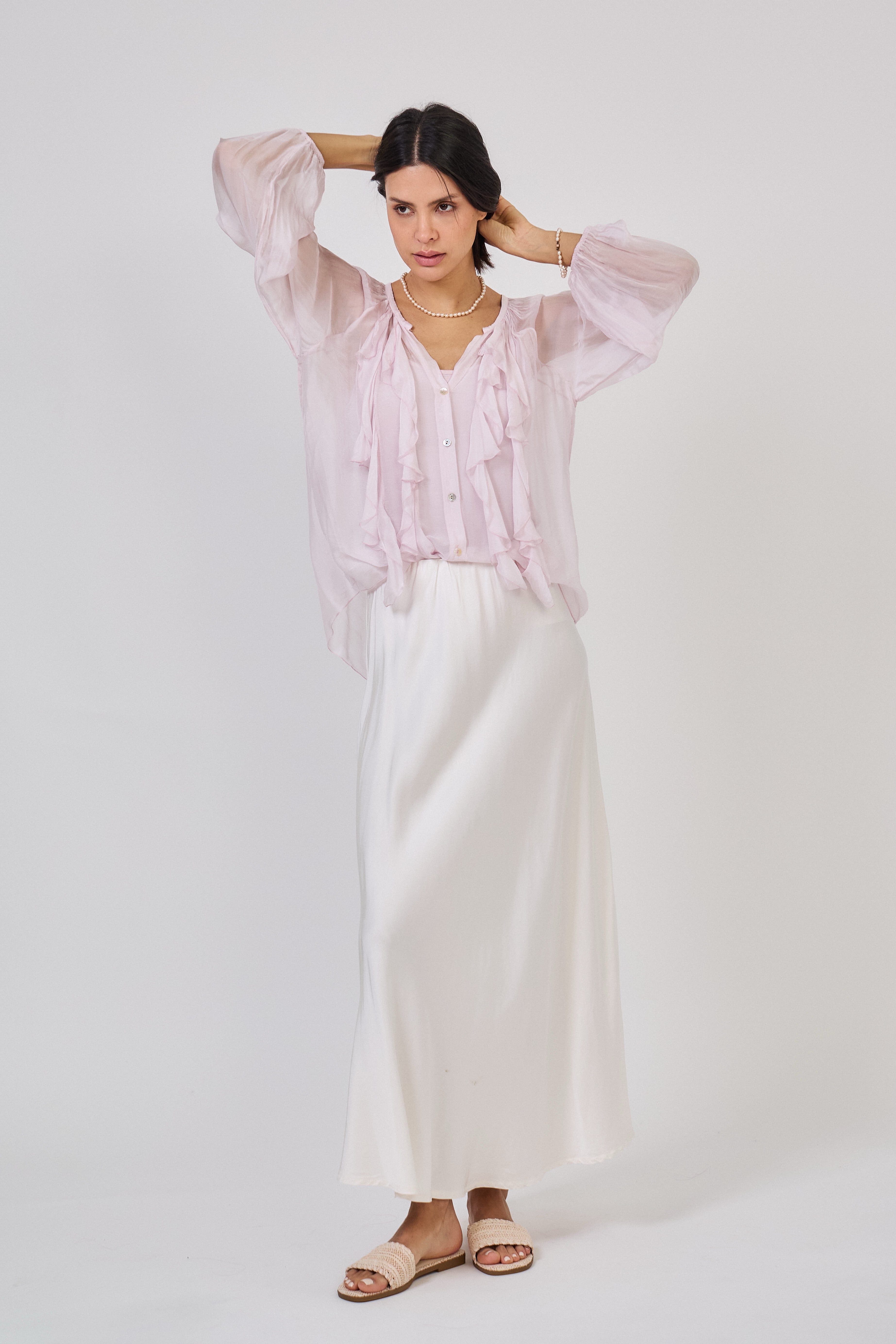 Molly Frill Silk Blouse Soft Pink