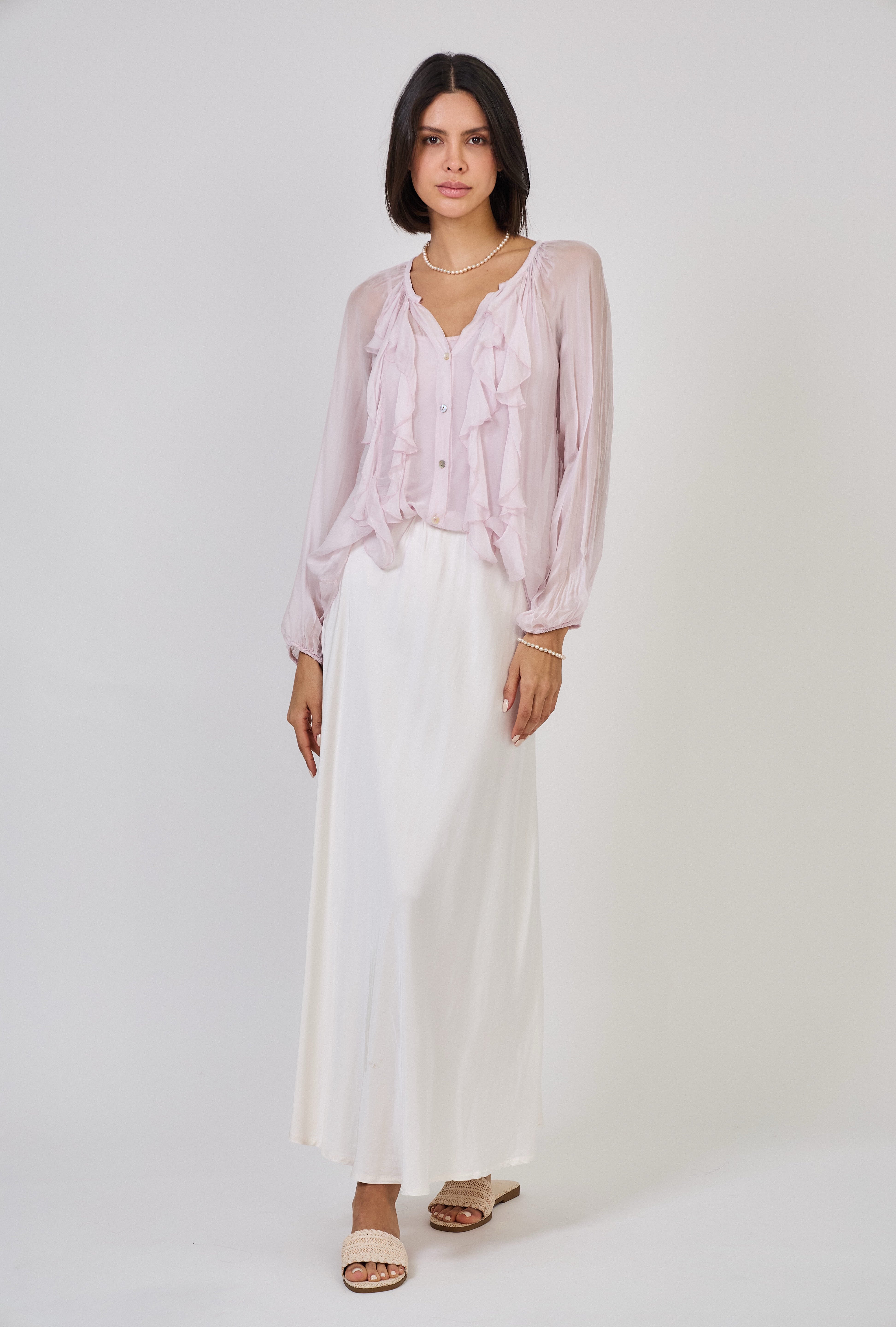 Molly Frill Silk Blouse Soft Pink