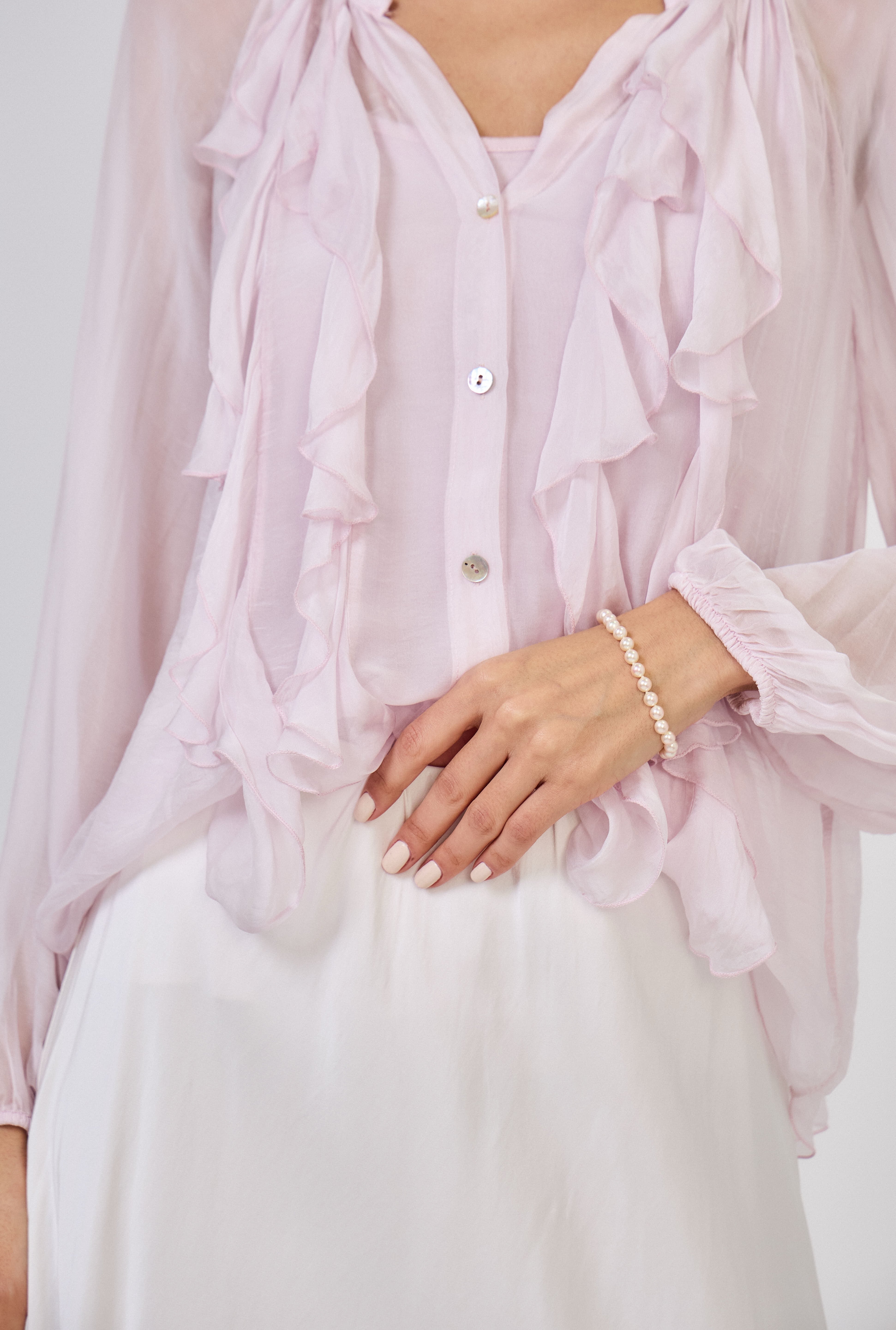Molly Frill Silk Blouse Soft Pink