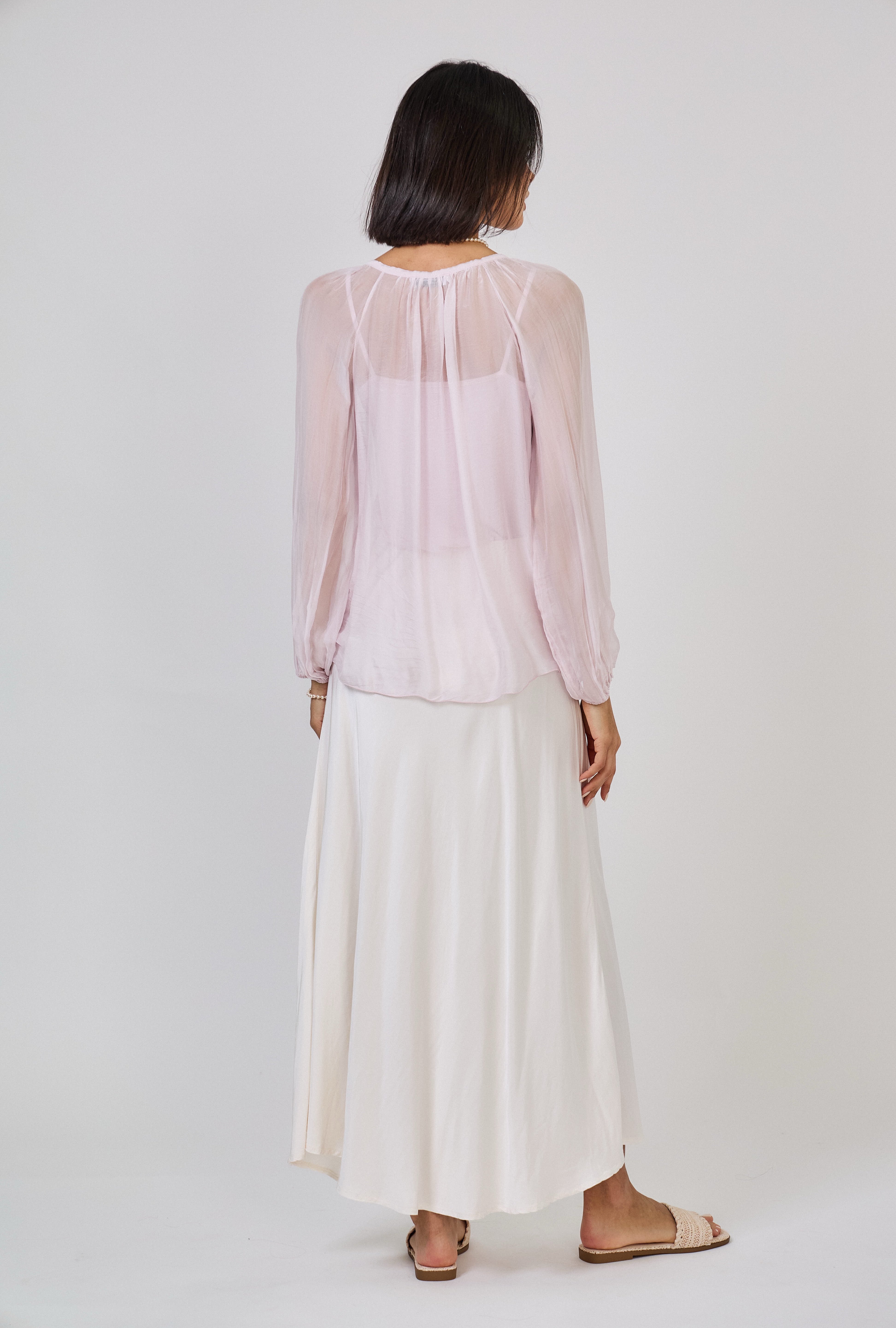 Molly Frill Silk Blouse Soft Pink