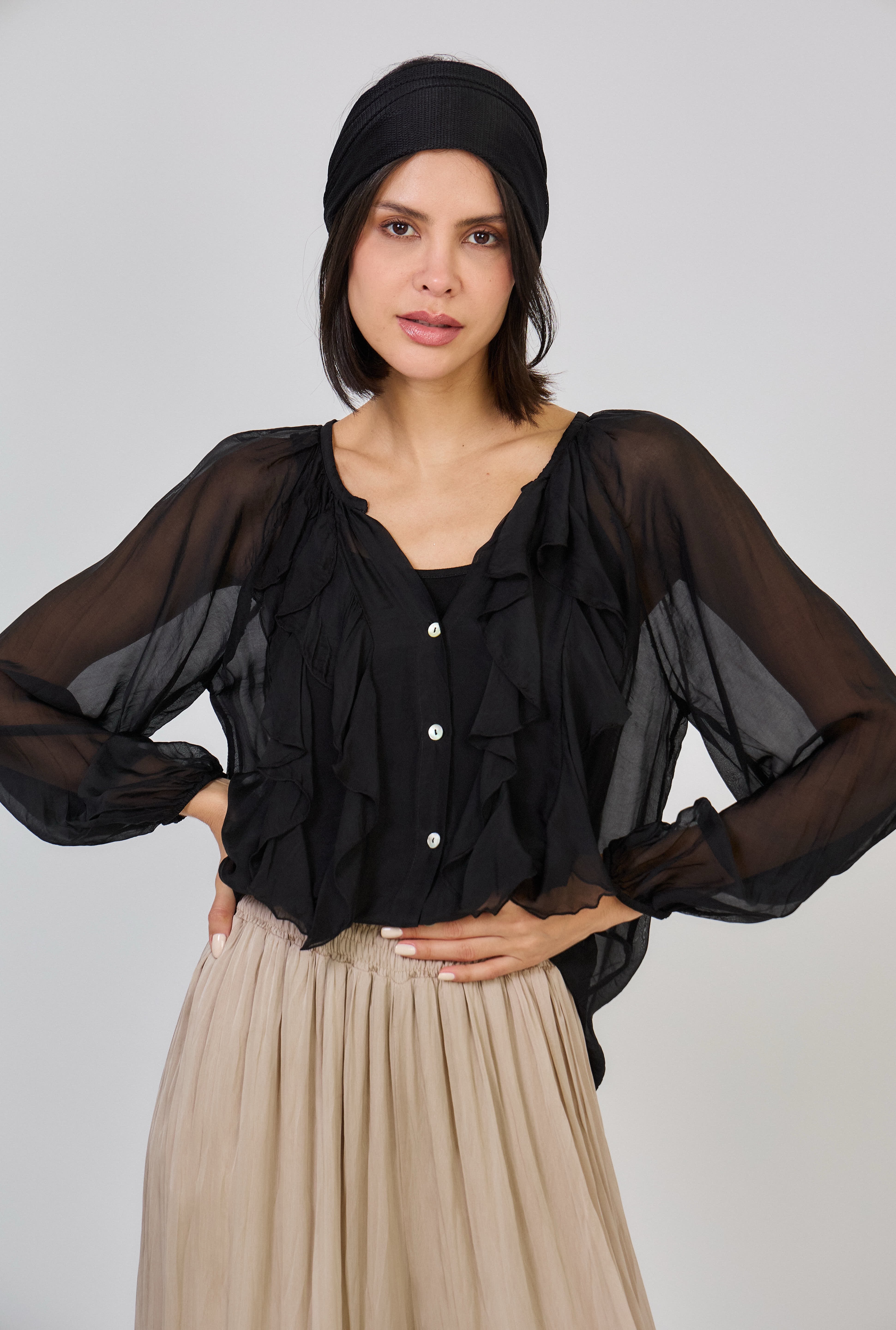 Molly Frill Silk Blouse Black