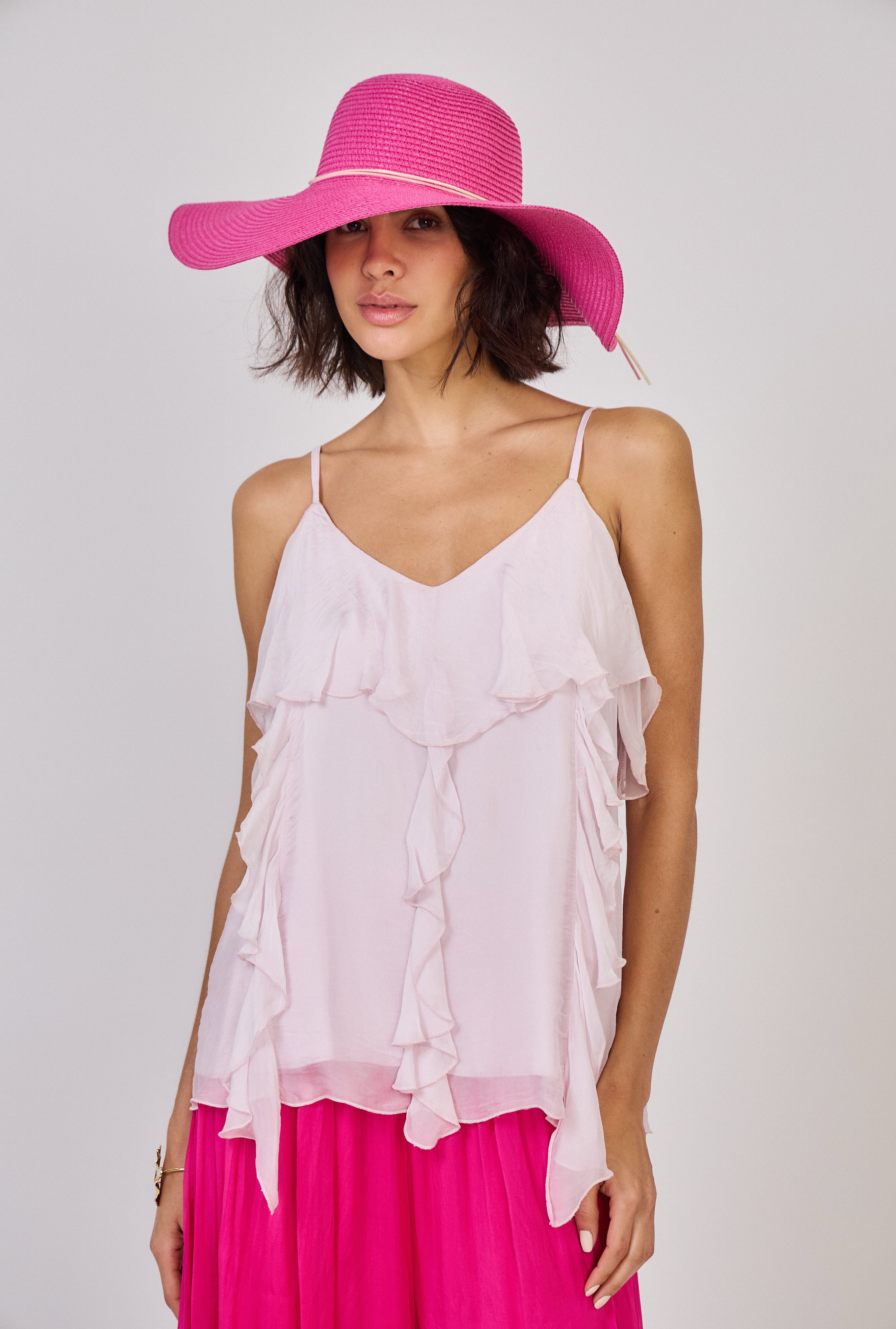 Maisy Frill Silk Top Soft Pink