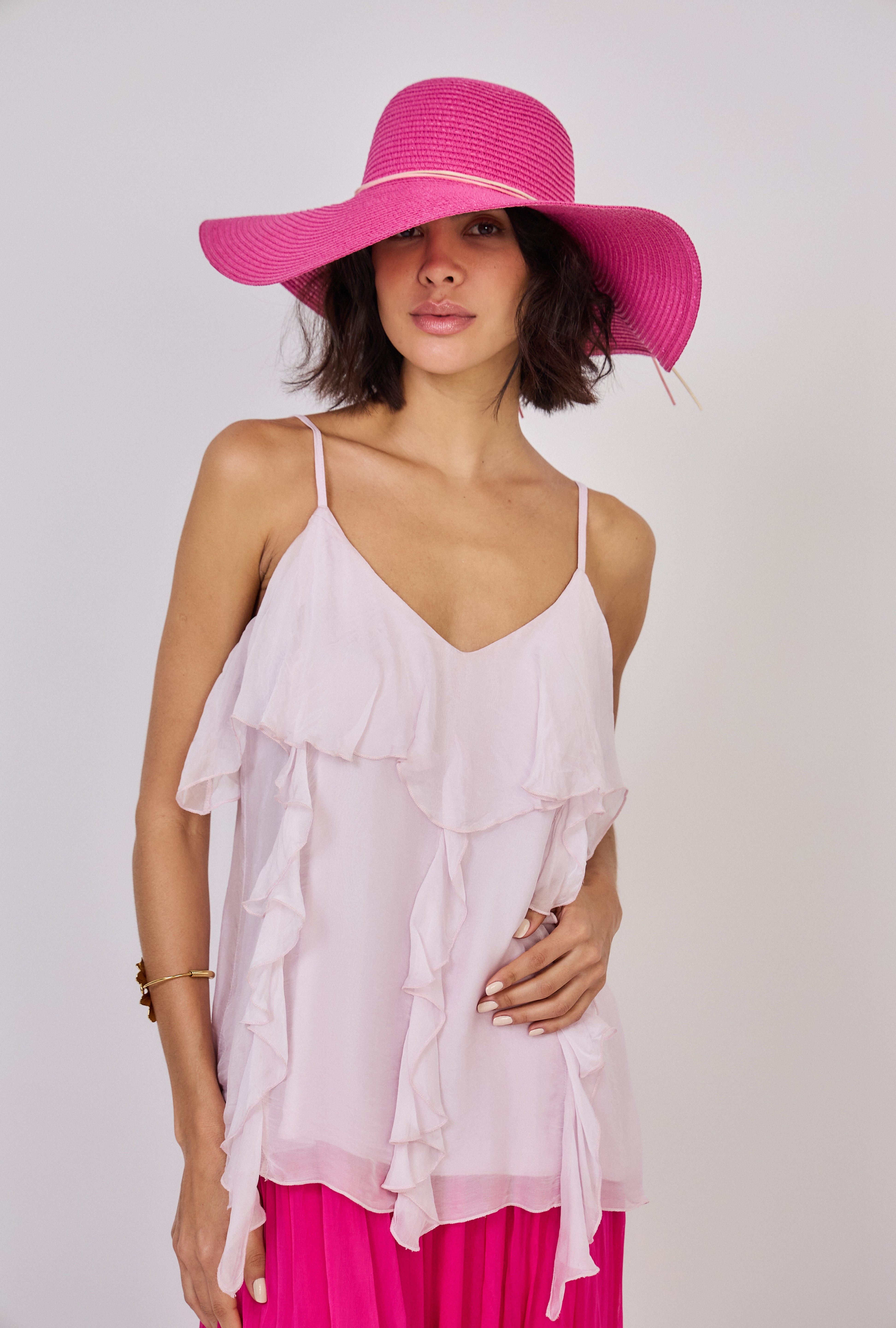 Maisy Frill Silk Top Soft Pink