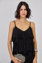 Maisy Frill Silk Top Black