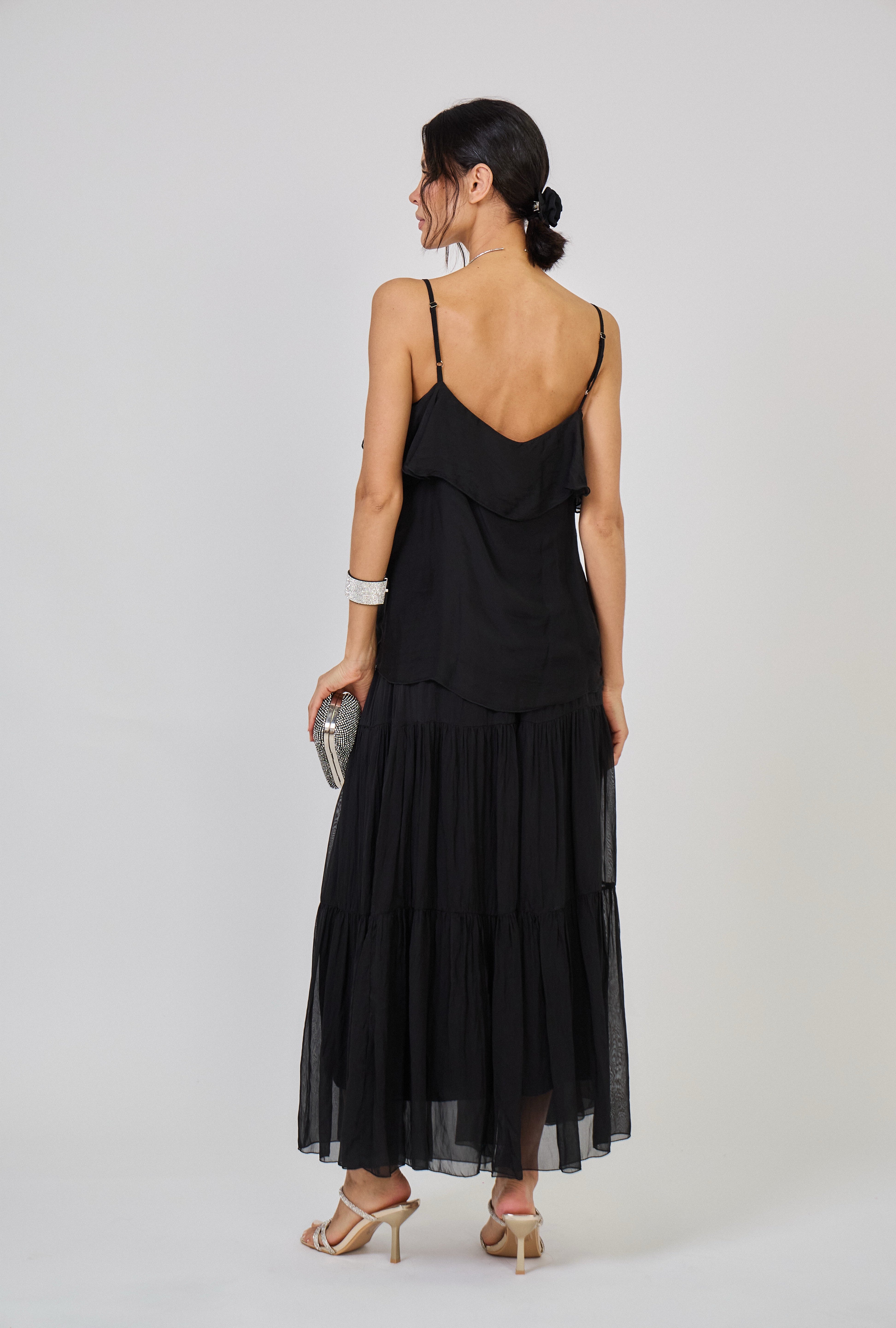 Maisy Frill Silk Top Black