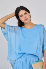 Martha Silk Blouse Sky Blue