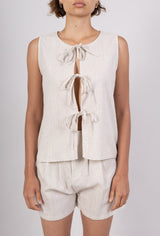 Suzy Linen Tie Blouse Summer Sand