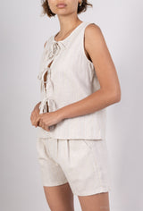 Suzy Linen Tie Blouse Summer Sand