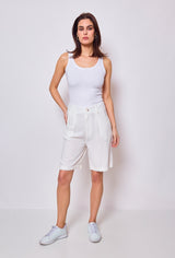 Kate Tailored Long Linen Shorts White