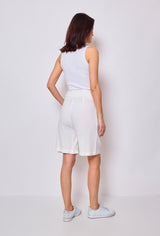 Kate Tailored Long Linen Shorts White