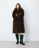 Grace & Mila Long Faux Fur Oversized Coat Chocolate