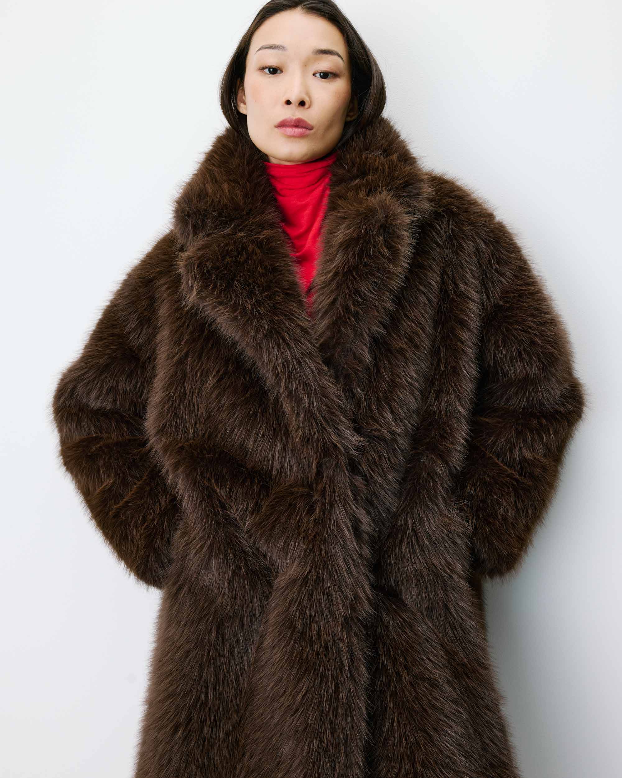 Grace & Mila Long Faux Fur Oversized Coat Chocolate