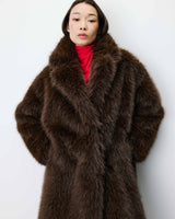 Grace & Mila Long Faux Fur Oversized Coat Chocolate
