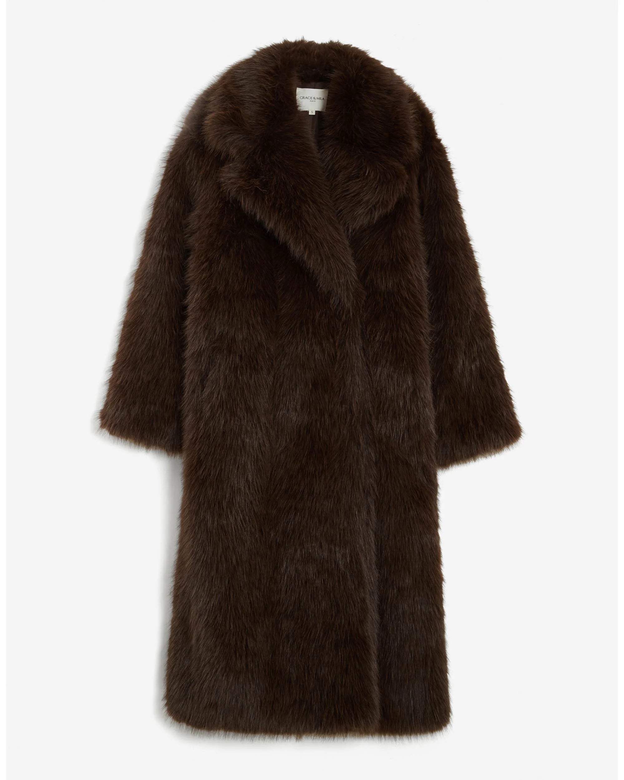 Grace & Mila Long Faux Fur Oversized Coat Chocolate