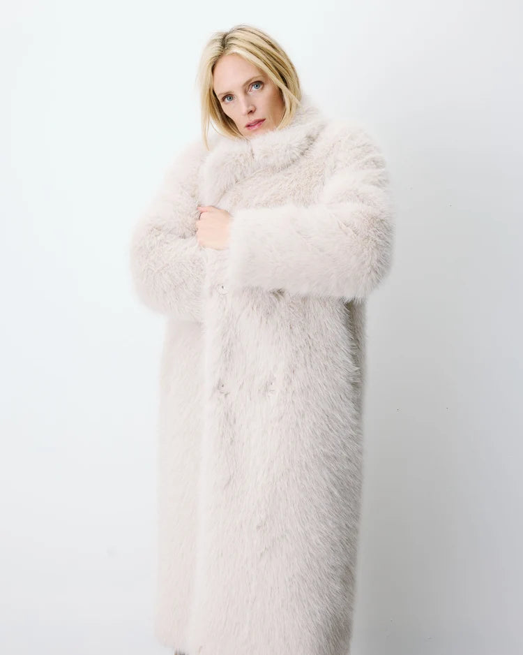 Grace & Mila Long Faux Fur Oversized Coat Greige