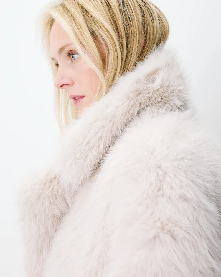 Grace & Mila Long Faux Fur Oversized Coat Greige