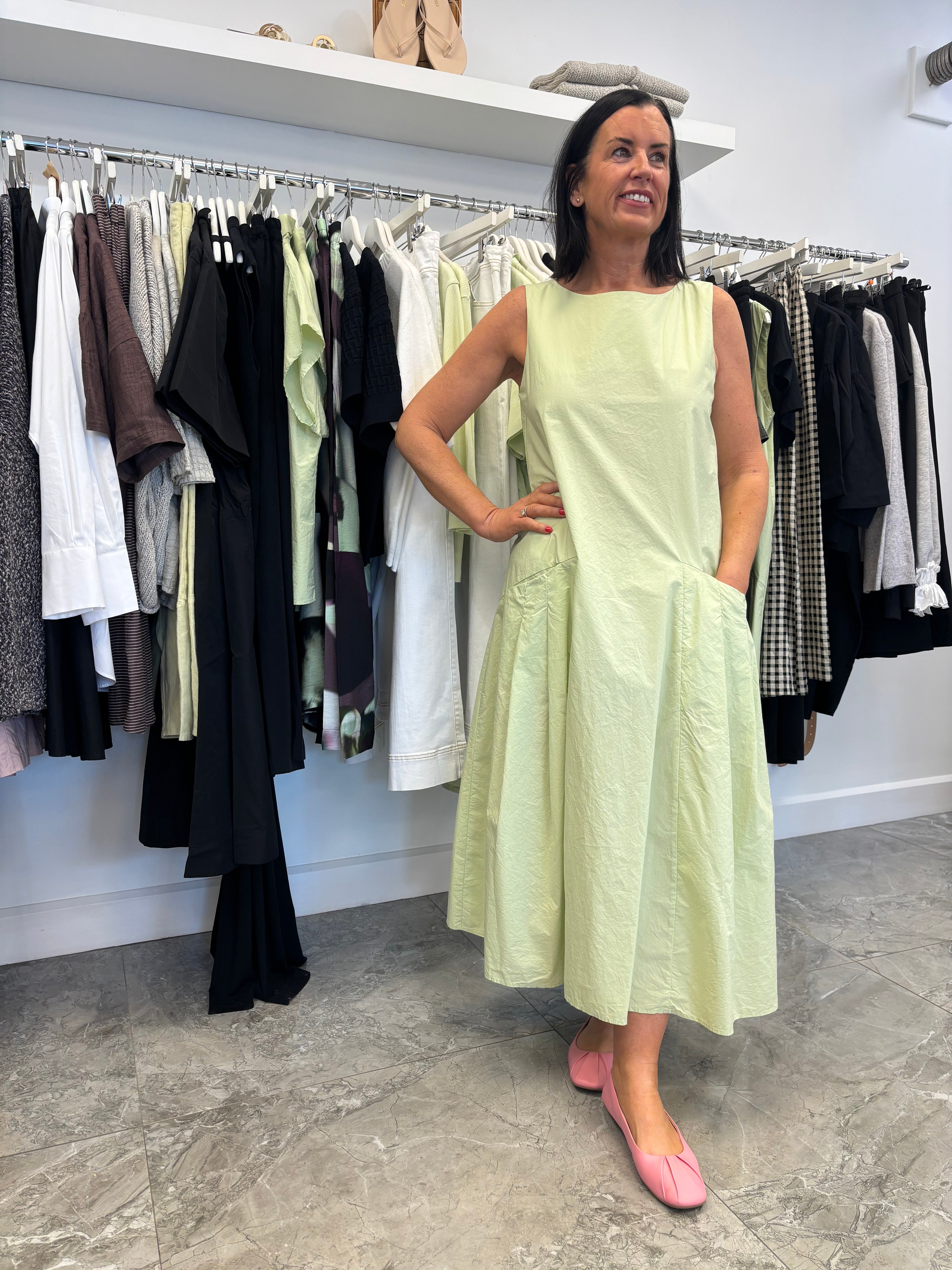 NEIRAMI Cotton Poplin Dress Lime