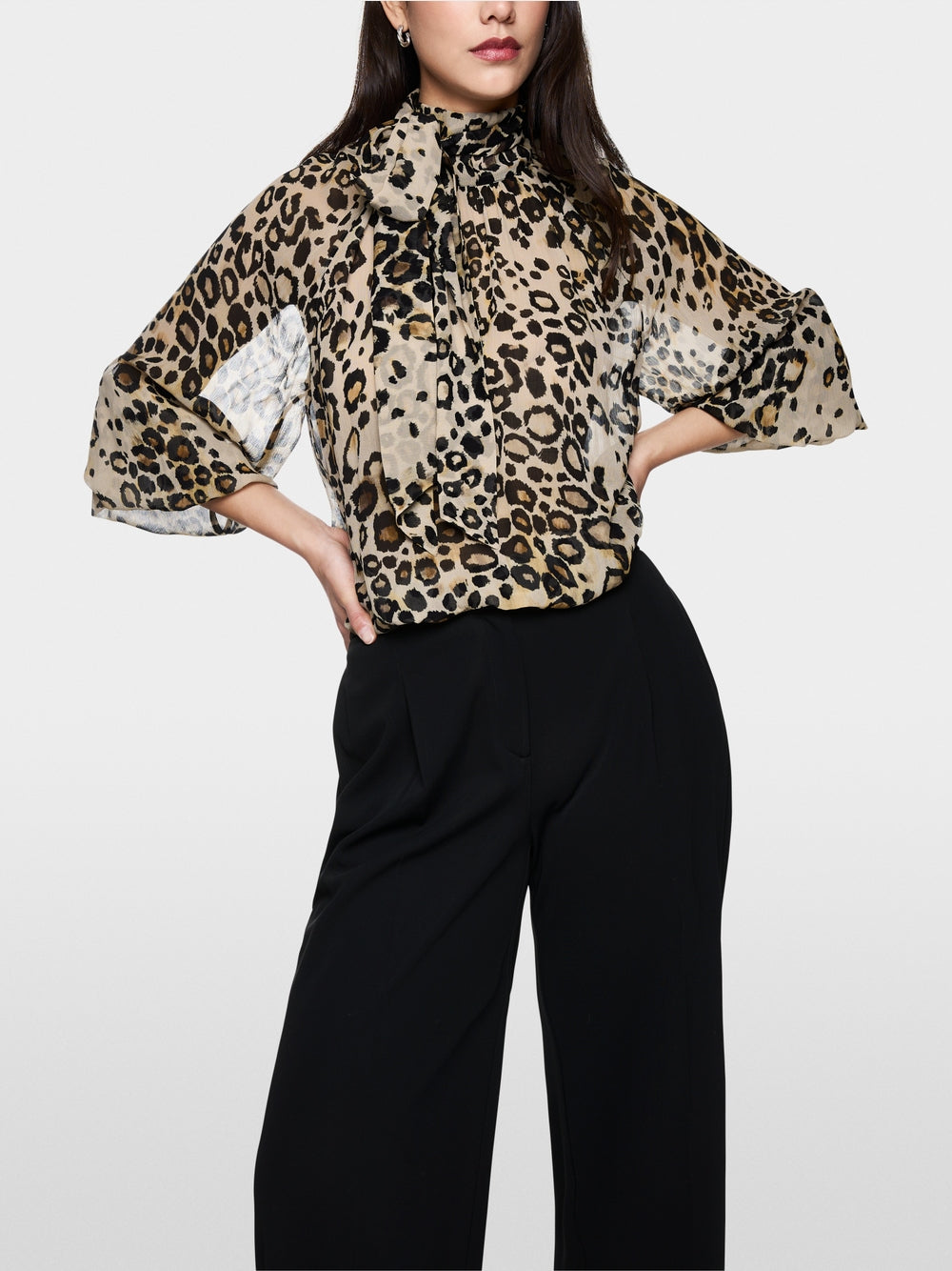 Marc Cain Collections Turtleneck Blouse with Leopard Print ZC51.13W27
