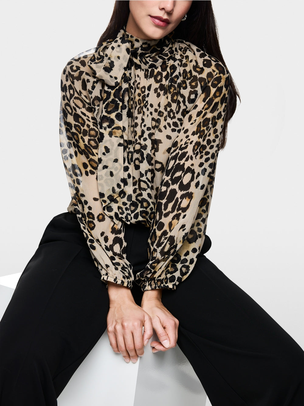 Marc Cain Collections Turtleneck Blouse with Leopard Print ZC51.13W27
