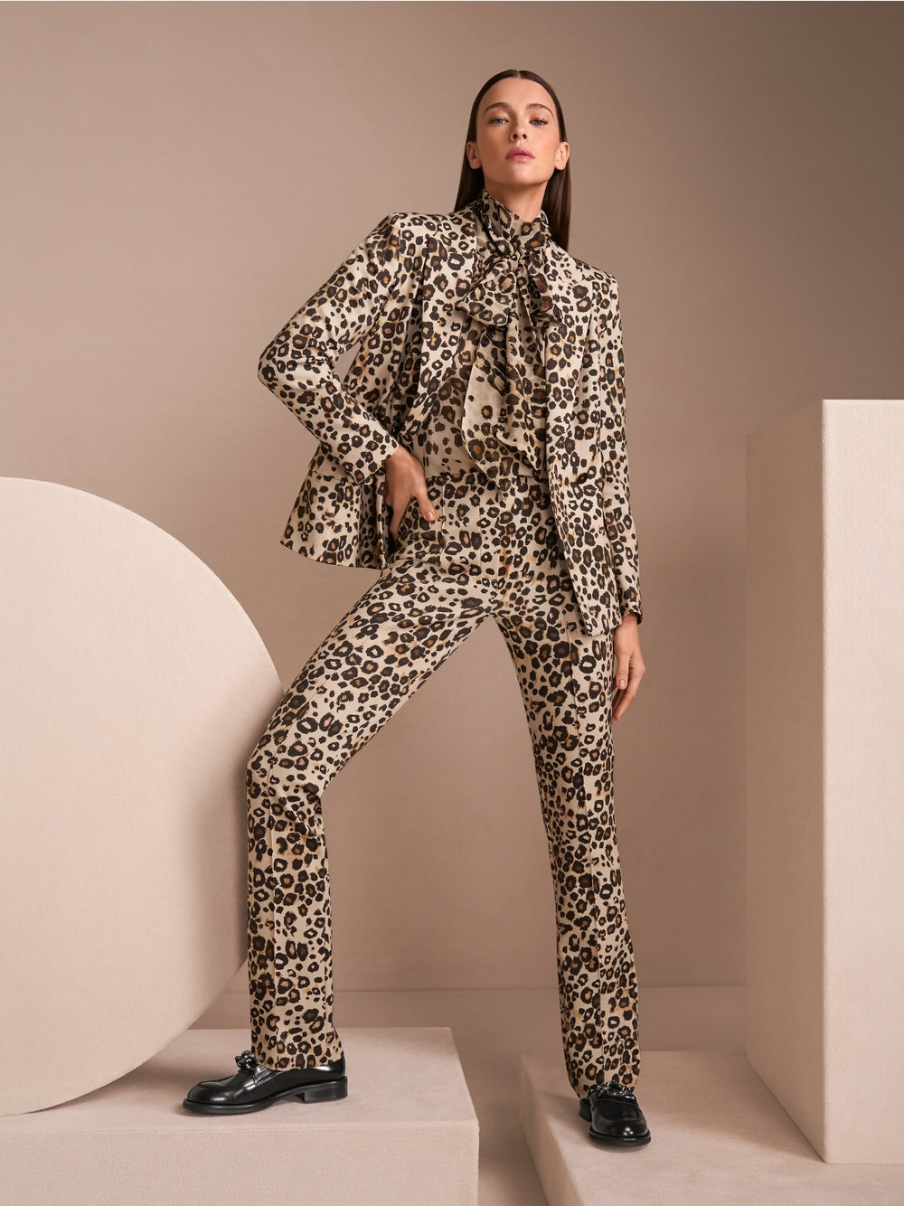 Marc Cain Collections Turtleneck Blouse with Leopard Print ZC51.13W27