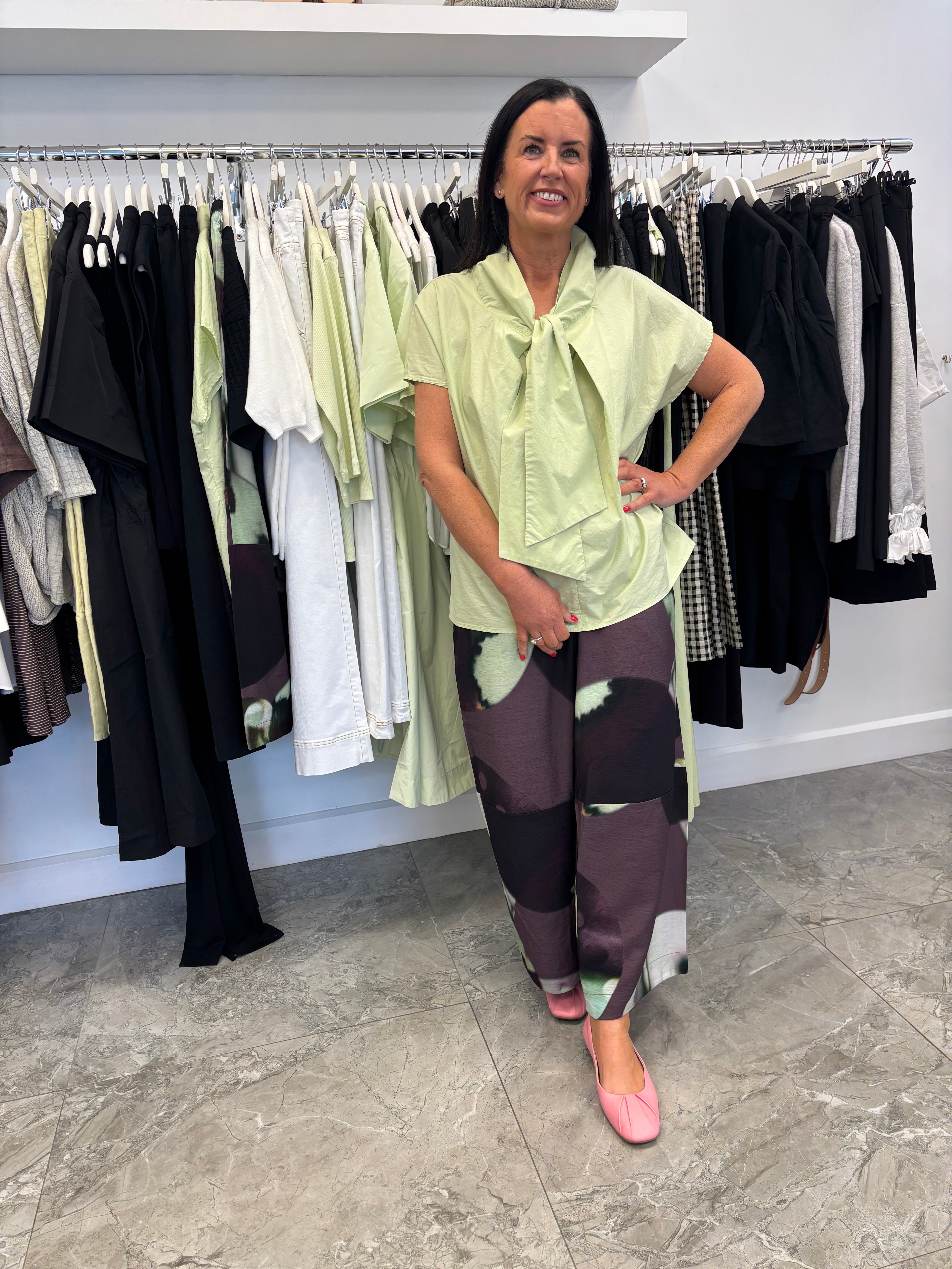 NEIRAMI Tie Cotton Poplin Blouse Lime