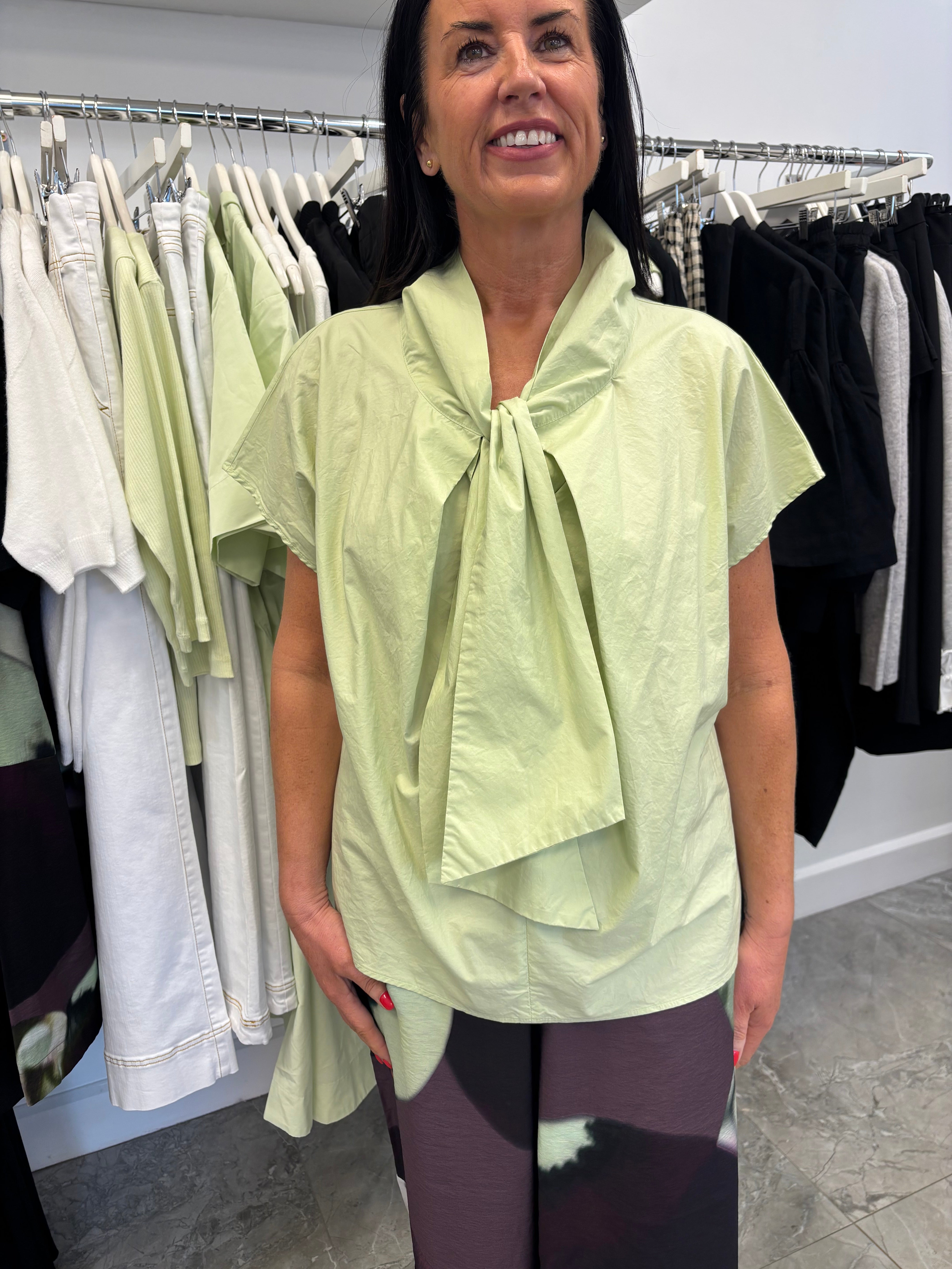 NEIRAMI Tie Cotton Poplin Blouse Lime