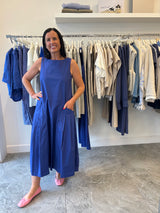 NEIRAMI Cotton Poplin Dress Cobalt