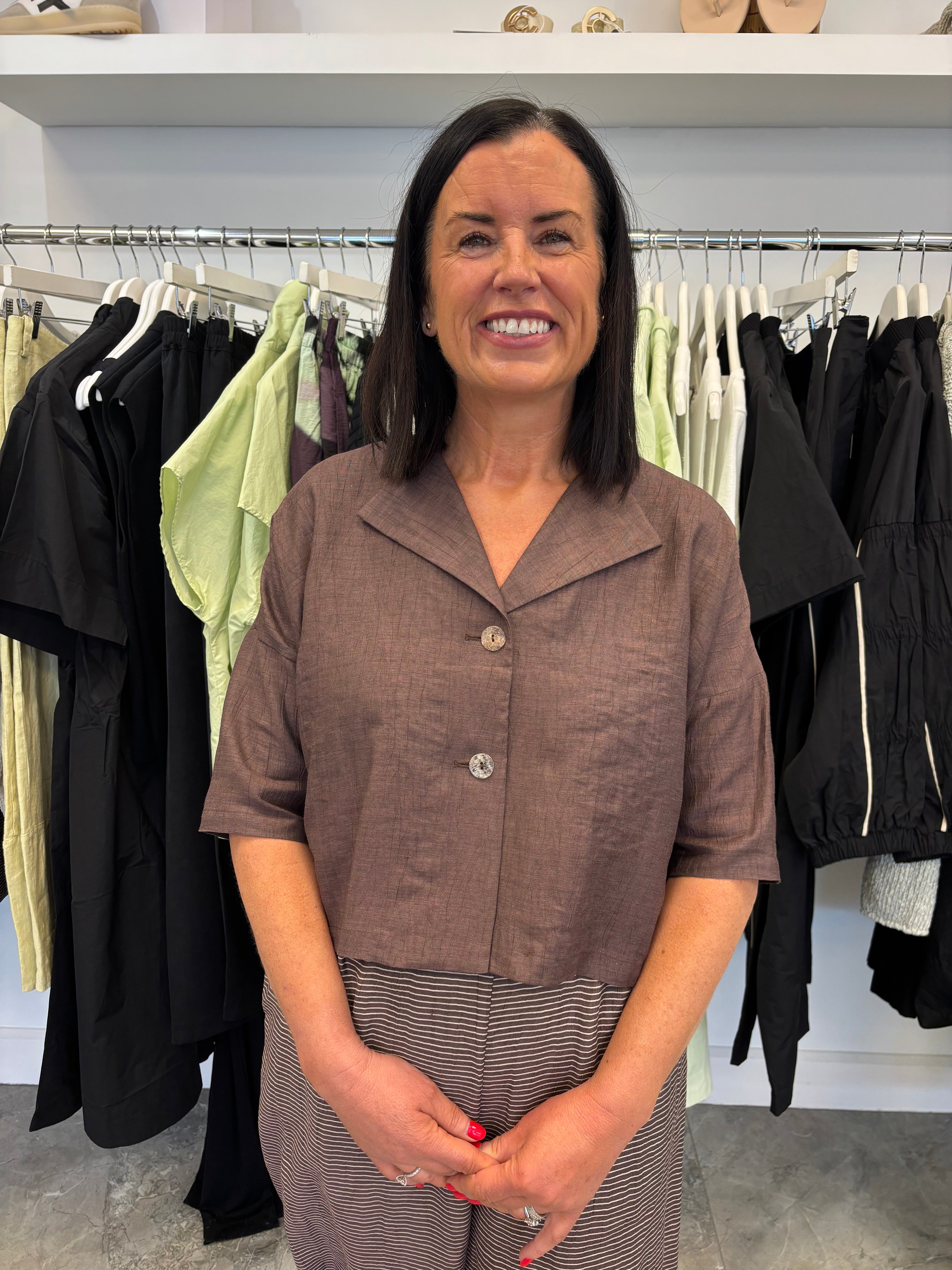 NEIRAMI Textured Linen Blend Bolero Raisin