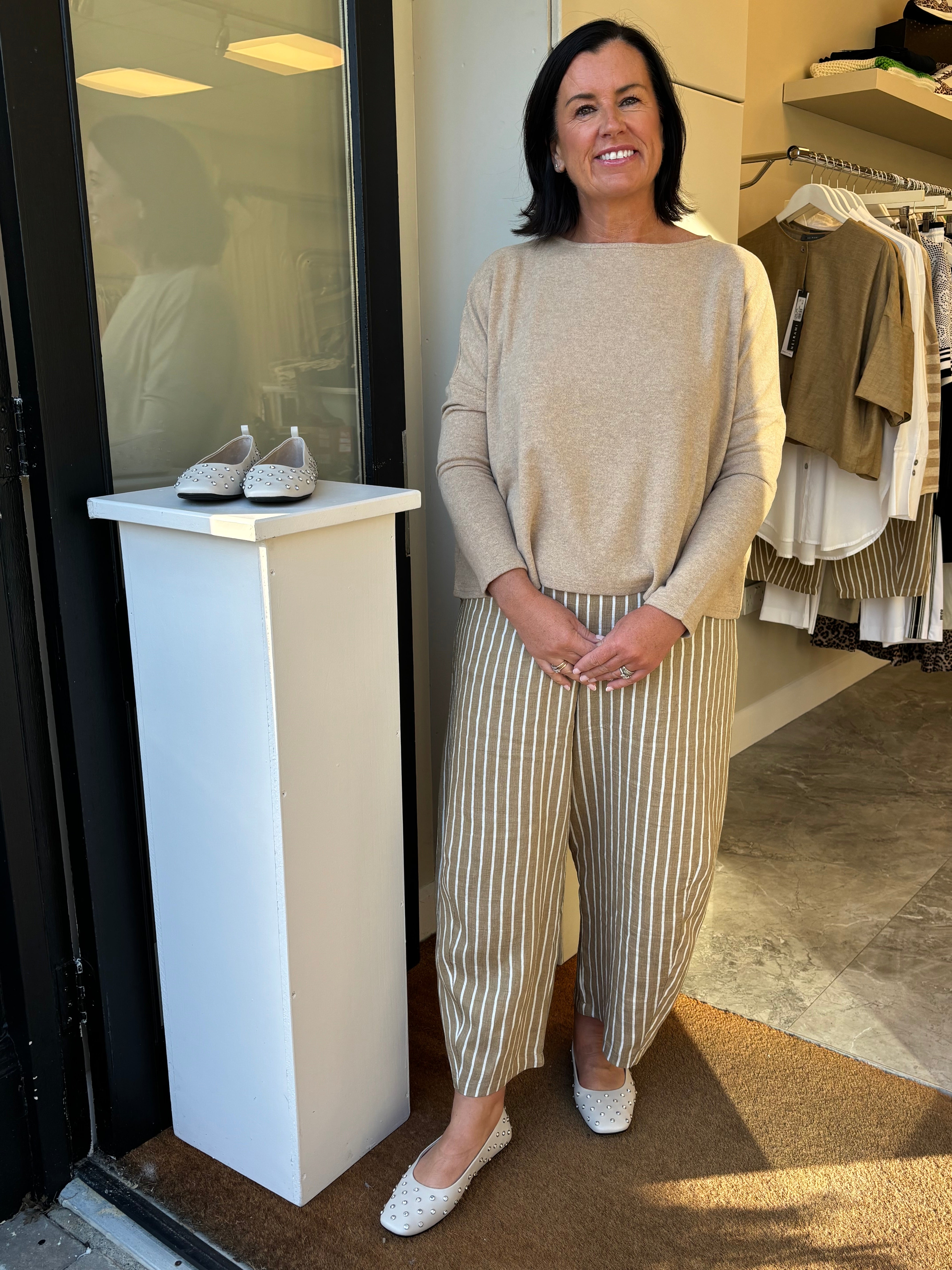 NEIRAMI Linen Stripe Pants Summer Sand