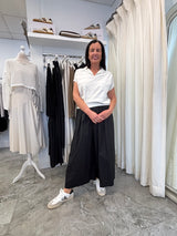 NEIRAMI Cotton Poplin Culotte Style 7/8 Pants Black