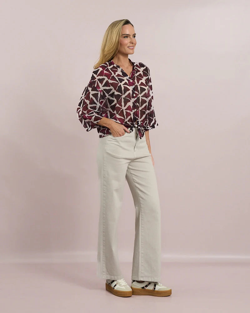 d.e.c.k. By Decollage Print Tie Blouse Burgundy