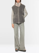 Marc Cain Collections Cosy Waistcoat with Faux Fur Collar ZC37.01W63 Soft Charcoal