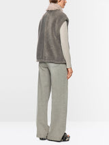 Marc Cain Collections Cosy Waistcoat with Faux Fur Collar ZC37.01W63 Soft Charcoal