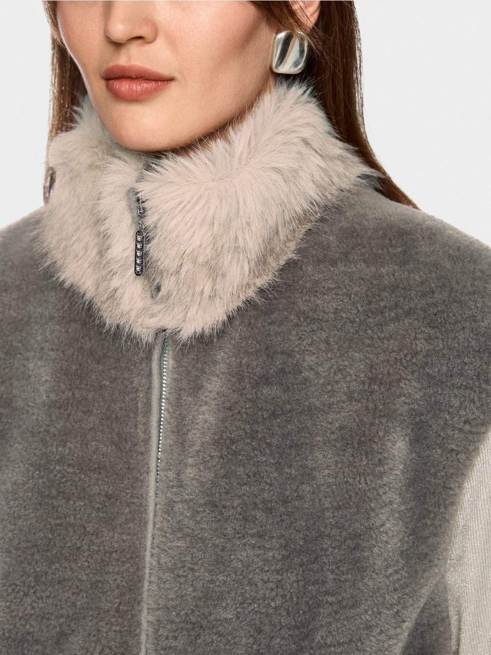 Marc Cain Collections Cosy Waistcoat with Faux Fur Collar ZC37.01W63 Soft Charcoal