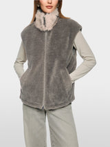 Marc Cain Collections Cosy Waistcoat with Faux Fur Collar ZC37.01W63 Soft Charcoal