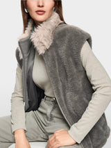 Marc Cain Collections Cosy Waistcoat with Faux Fur Collar ZC37.01W63 Soft Charcoal