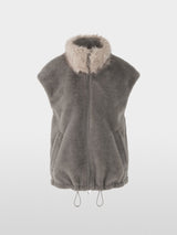 Marc Cain Collections Cosy Waistcoat with Faux Fur Collar ZC37.01W63 Soft Charcoal