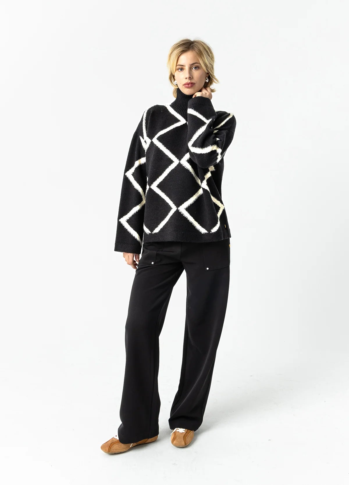 COSTER COPENHAGEN High Neck Knit Sweater Black & Crème